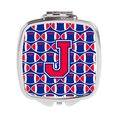 Carolines Treasures Letter J Football Harvard Crimson and Yale Blue Compact Mirror CJ1076-JSCM